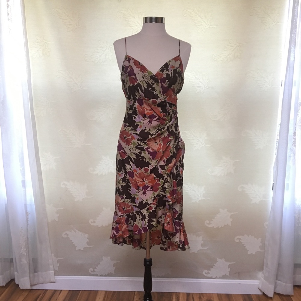 Nicole Miller Asymmetrical Floral Silk Dress